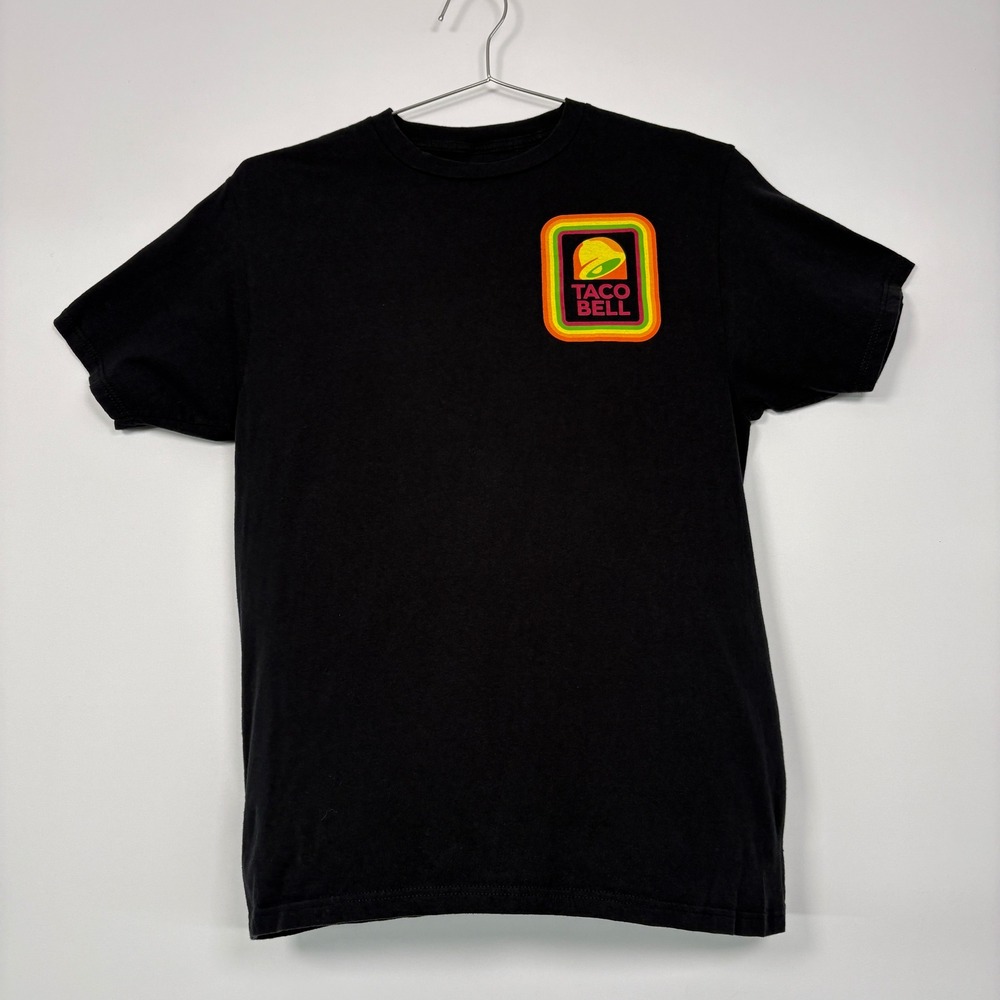 Taco Bell Mens T-Shirt M Black Retro Rainbow Logo Graphic Tee